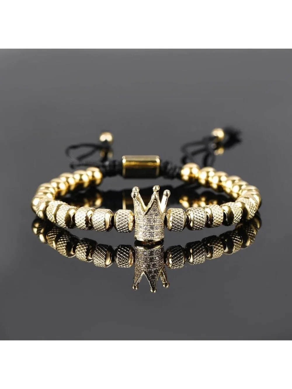 3PCS Adjustable Gold Stainless Steel Crown Bracelets for Men - Luxury Roman